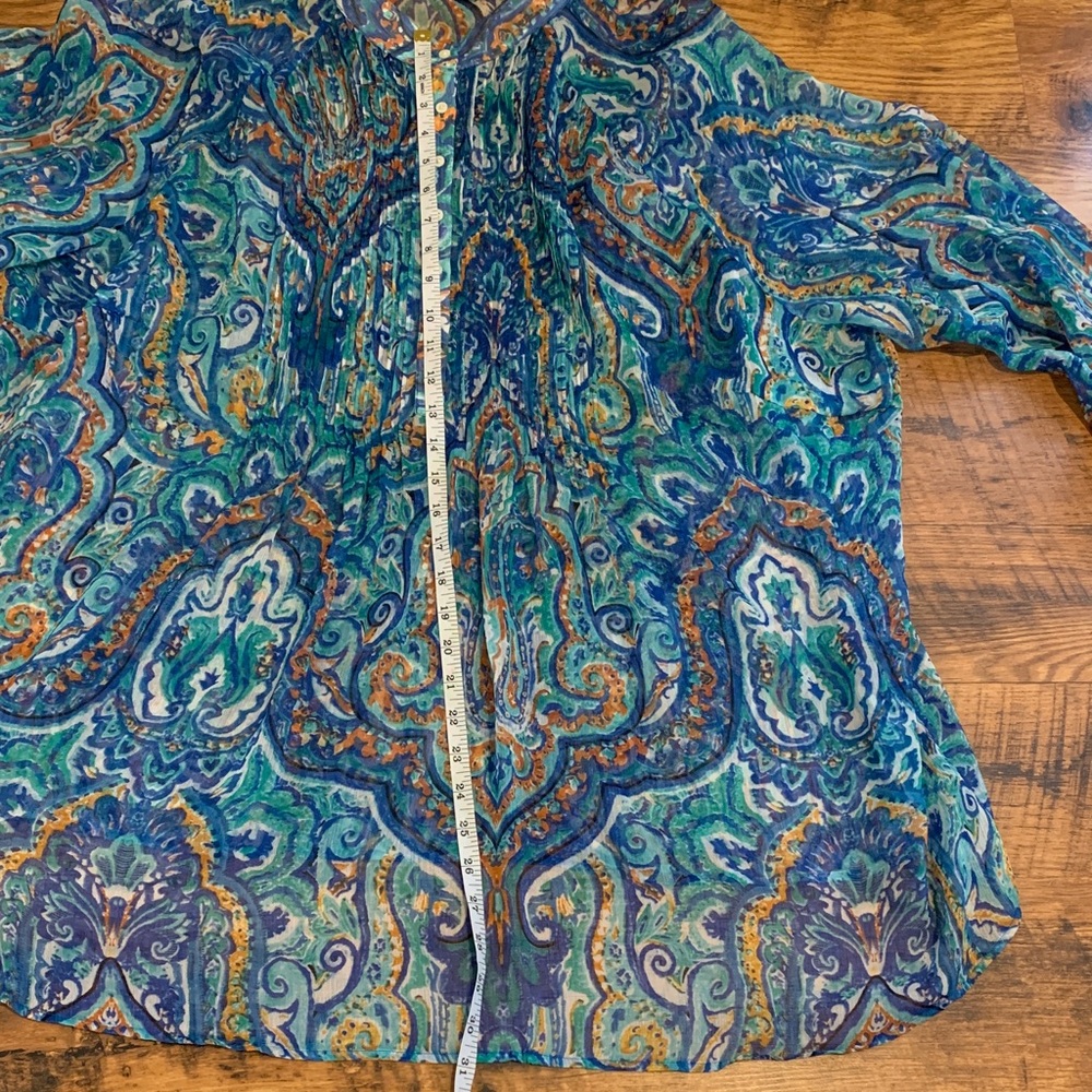 Ralph Lauren Blue and Aqua Paisley Sheer Tunic - Picture 4 of 12